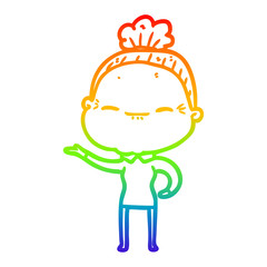 rainbow gradient line drawing cartoon peaceful old woman
