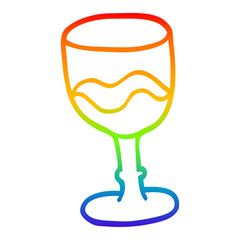rainbow gradient line drawing cartoon glass of red wine