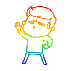 rainbow gradient line drawing cartoon man sweating