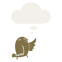 cartoon bird and thought bubble in retro style
