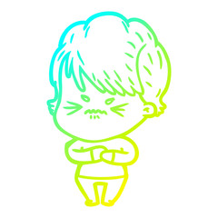 cold gradient line drawing cartoon frustrated woman