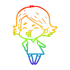 rainbow gradient line drawing cartoon girl pulling face