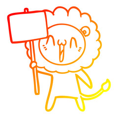 warm gradient line drawing happy cartoon lion