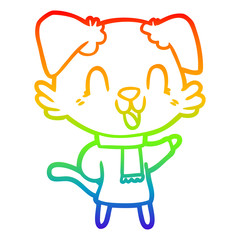 rainbow gradient line drawing laughing cartoon dog