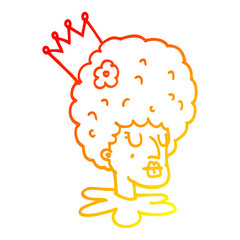 warm gradient line drawing cartoon queen in makeup and huge wig