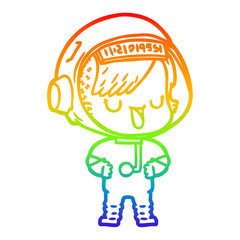 rainbow gradient line drawing cartoon astronaut woman