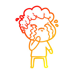 warm gradient line drawing cartoon man crying