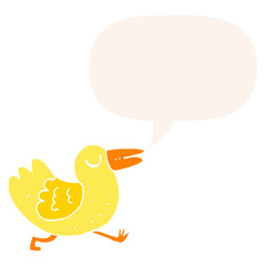 cartoon bird and speech bubble in retro style