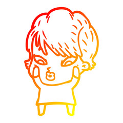 warm gradient line drawing cartoon woman