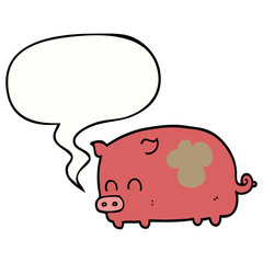 cute cartoon pig and speech bubble