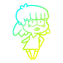cold gradient line drawing cartoon tired woman