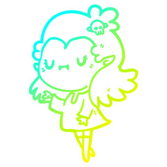 cold gradient line drawing cute cartoon vampire girl