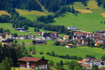 Fototapeta na wymiar Holiday destination Wildschönau - Niederau, panoramic view, Tyrol - Austria