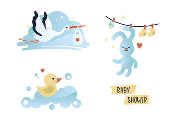 Baby shower set with cute kid's illustrations