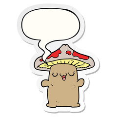 cartoon mushroom creature and speech bubble sticker