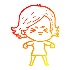 warm gradient line drawing cartoon angry girl