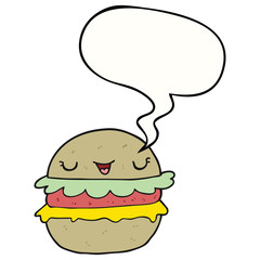 cartoon burger and speech bubble