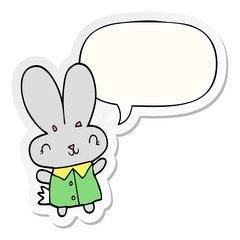 cute cartoon tiny rabbit and speech bubble sticker