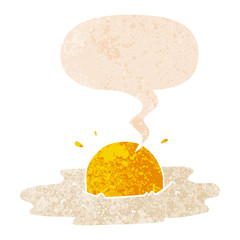 cartoon fried egg and speech bubble in retro textured style