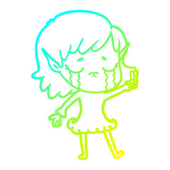 cold gradient line drawing cartoon crying elf girl