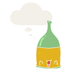 cartoon wine bottle and thought bubble in retro style