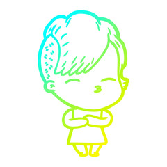 cold gradient line drawing cartoon squinting girl
