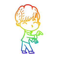 rainbow gradient line drawing cartoon woman thinking