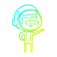 cold gradient line drawing cartoon tired astronaut