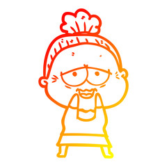 warm gradient line drawing cartoon happy old lady