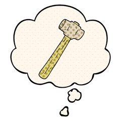 cartoon sledgehammer and thought bubble in comic book style
