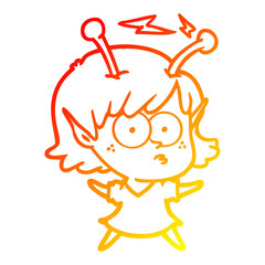 warm gradient line drawing cartoon alien girl