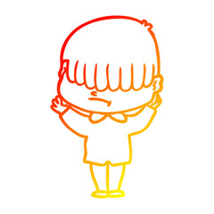 warm gradient line drawing cartoon boy with untidy hair