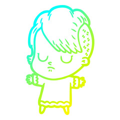cold gradient line drawing cartoon woman