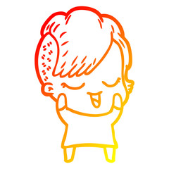 warm gradient line drawing happy cartoon girl