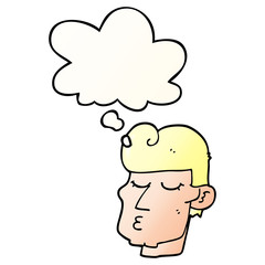 cartoon handsome man and thought bubble in smooth gradient style