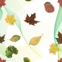 seamless pattern made of green leaves on abstract background