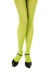 Long slim woman's legs in green stockings