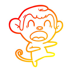 warm gradient line drawing shouting cartoon monkey dancing