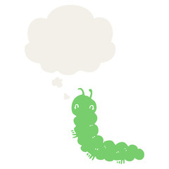 cartoon caterpillar and thought bubble in retro style