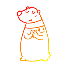 warm gradient line drawing cartoon bear wearing scarf