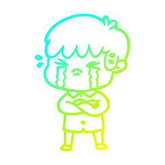 cold gradient line drawing crying boy cartoon