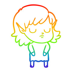 rainbow gradient line drawing cartoon elf girl