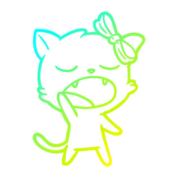 recommend clip art: cold gradient line drawing cartoon yawning cat