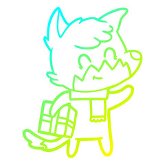 cold gradient line drawing cartoon happy fox with gift