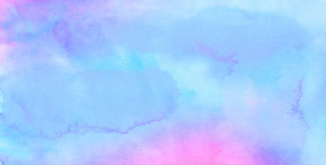 Colorful paper textured ink effect grungy wet pastel illustration for design. Modern creative smeared blue, purple and pink shades watercolor background for vintage card, retro template