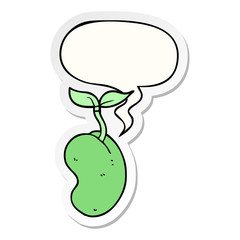 cartoon sprouting seed and speech bubble sticker