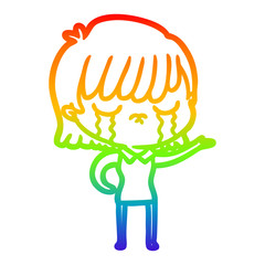 rainbow gradient line drawing cartoon woman crying