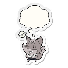cartoon werewolf and thought bubble as a printed sticker