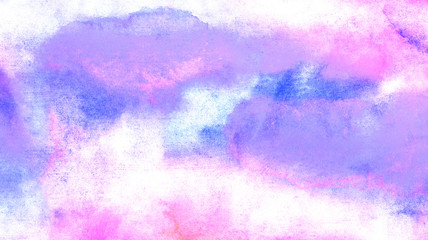 Colorful paper textured ink effect grungy wet pastel illustration for design. Modern creative smeared blue, purple and pink shades watercolor background for vintage card, retro template