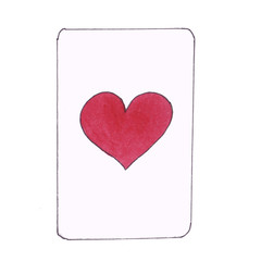 Hearts playing card with a big red heart from Lewis Carroll's fairy tale "Alice in Wonderland". Watercolor hand drawn illustration